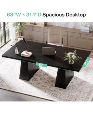 63-Inch Executive Desk, Large Office Computer Desk with Double Pedestal, Modern Simple Workstations Writing Table Conference Table