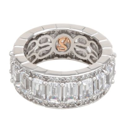 Suzy Levian Sterling Silver Cubic Zirconia Emerald Cut Eternity Band