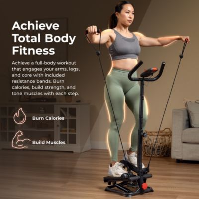 Smart Stair Exercise Stepper Machine for Home with Handlebar & Resistance Bands, Free SunnyFit App Via Bluetooth