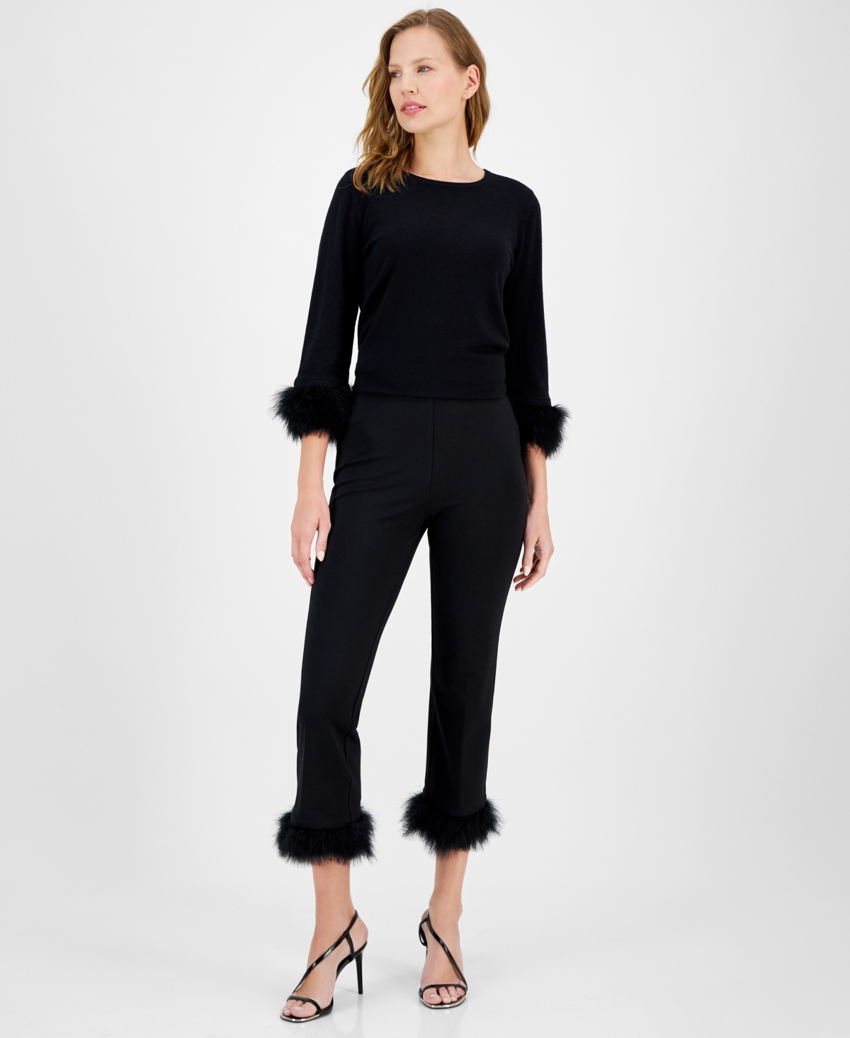 Anne Klein Womens Faux Fur Viscose Cropped Pants In Anne Black