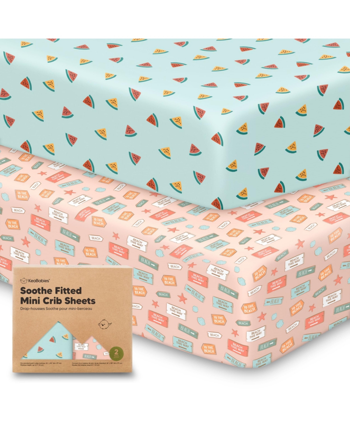 KeaBabies Mini Crib Sheets for Baby Girls, Boys, 2-Pack Soothe and Play Sheets Fitted, Organic N Play Mattress Sheet