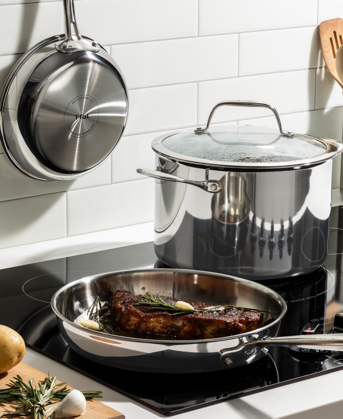 T-fal Pro Tri-ply Stainless Steel, 10 Piece Pots And Pans Set In Silver