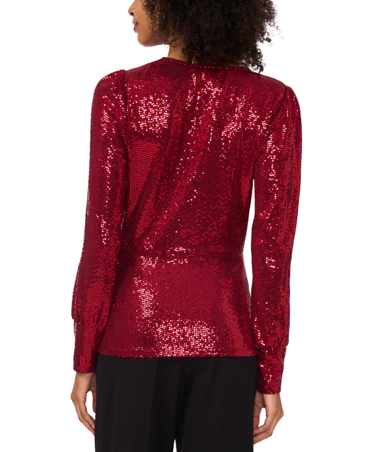 VINCE CAMUTO WOMEN'S SEQUINED FAUX-WRAP LONG-SLEEVE TOP 