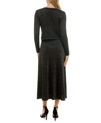 knee length dresses for ladies Connected Apparel Metallic Cardigan Three Quarter Sleeves Sheath Dress main image 1
