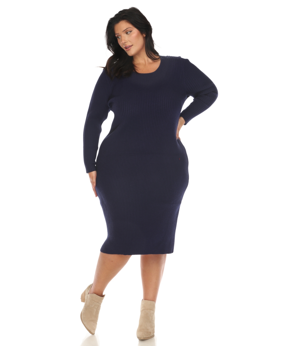 White Mark Plus Size Rib Midi Sweater Dress In Navy