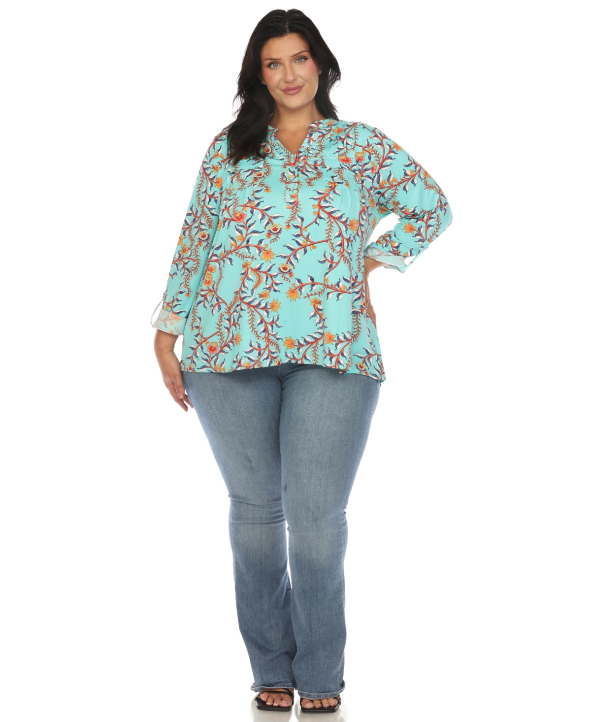 WHITE MARK PLUS SIZE PAISLEY BUTTON FRONT TUNIC TOP 