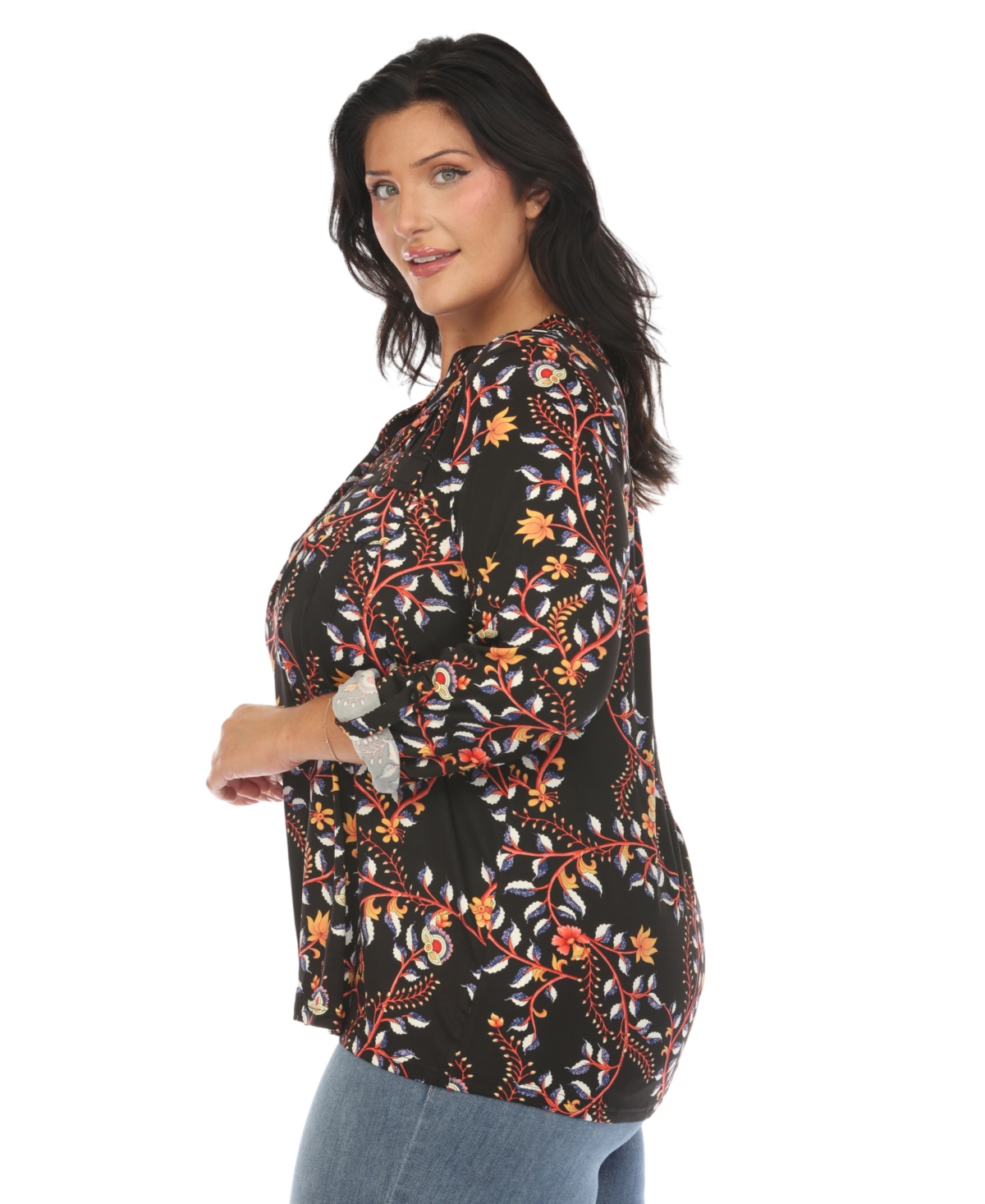 Shop White Mark Plus Size Paisley Button Front Tunic Top In Black