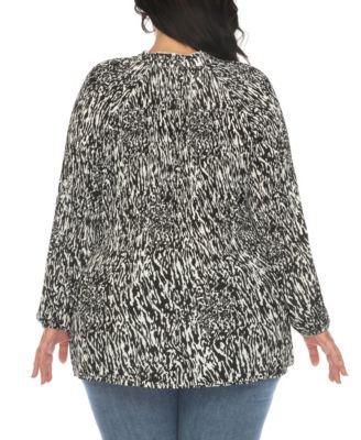 Plus Size Printed Peasant Knit Blouse