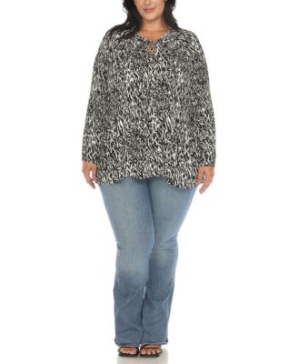 Plus Size Printed Peasant Knit Blouse