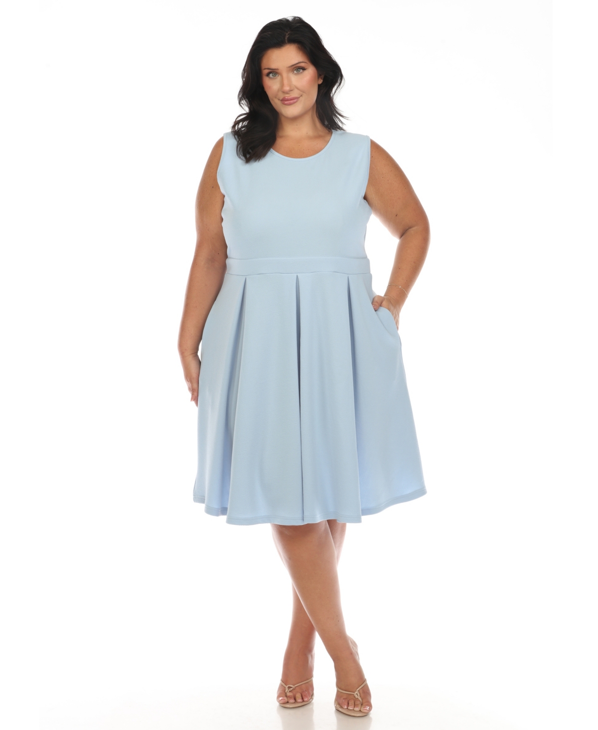 White Mark Plus Size Fit And Flare Dress In Baby Blue