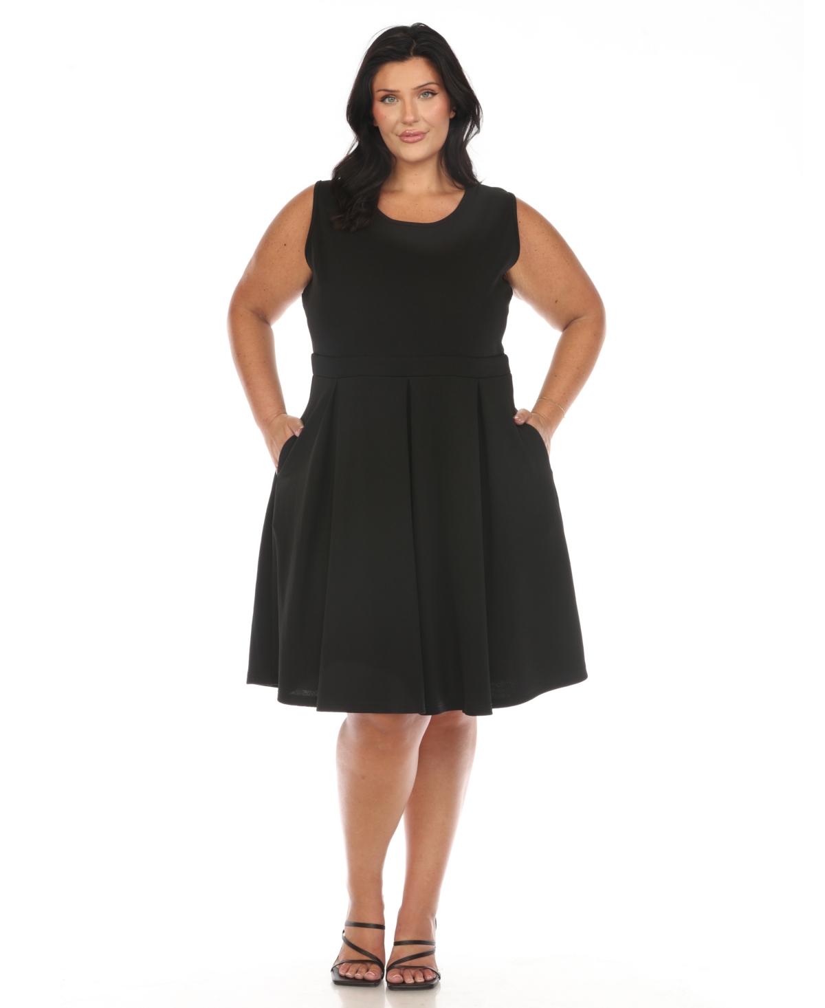 White Mark Plus Size Tweed Fit And Flare Dress In Black
