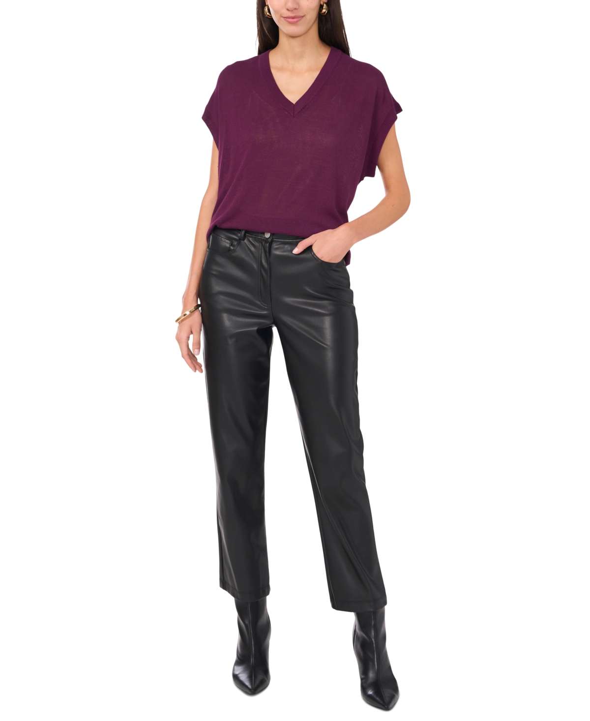 VINCE CAMUTO WOMEN'S V-NECK SHORT-SLEEVE SWEATER 