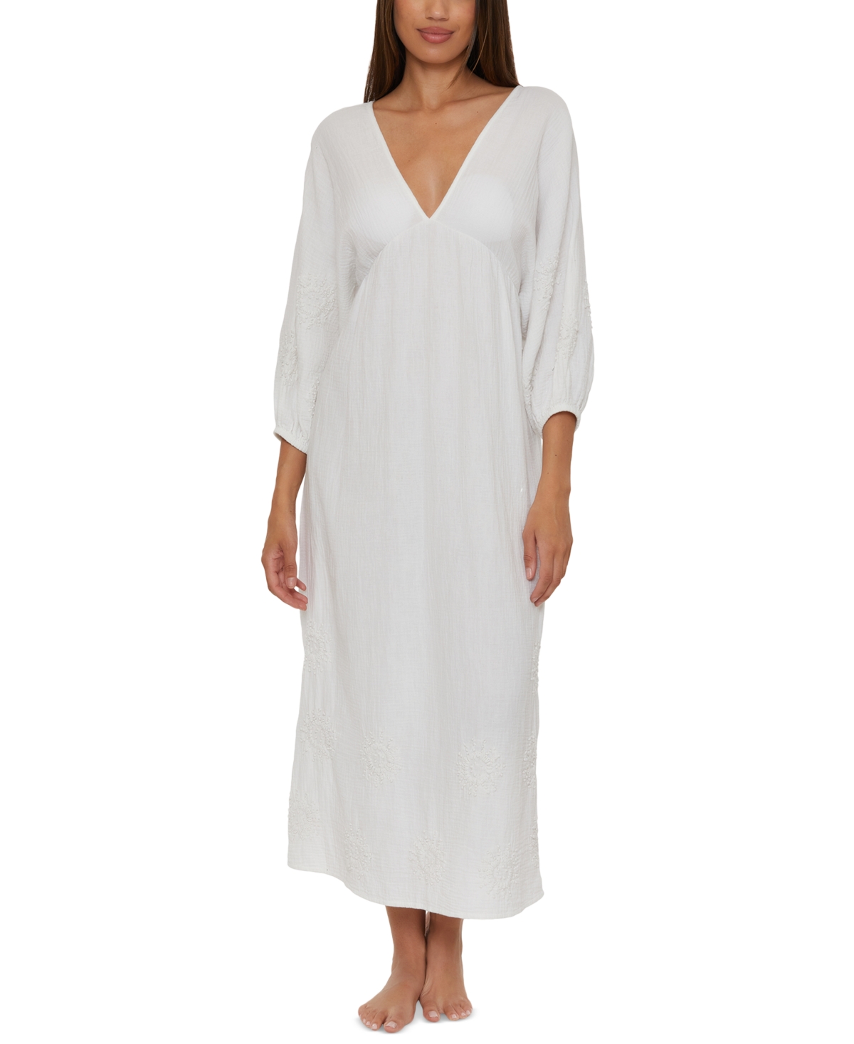 Women's Serene Cotton Gauze Back-Cutout Cover-Up Dress - White