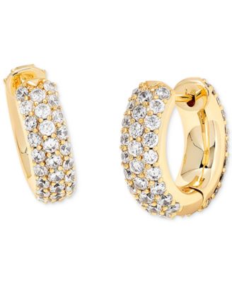 14k Gold-Plated Small Pav&eacute; Huggie Hoop Earrings, 0.62" 