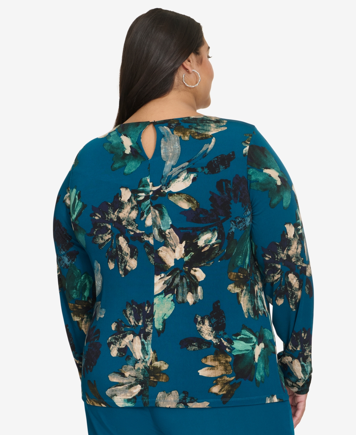 Calvin Klein Plus Size Printed Long-Sleeve Blouse
