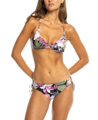 Juniors Printed Cross Back Bikini Top Tied Hipster Bikini Bottoms