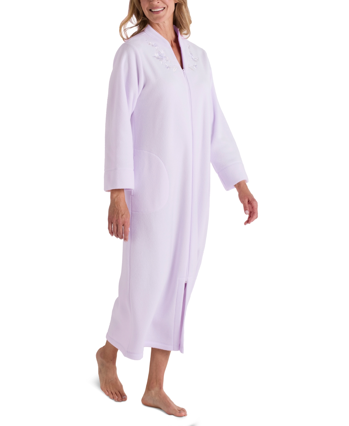 Miss Elaine Women's Zip-front Long-sleeve Fleece Robe In Lilac