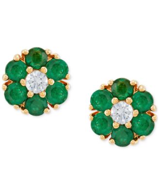 Macy's - Emerald (7/8 ct. t.w.) & White Sapphire (1/6 ct. t.w.) Flower Stud Earrings in 10k Gold