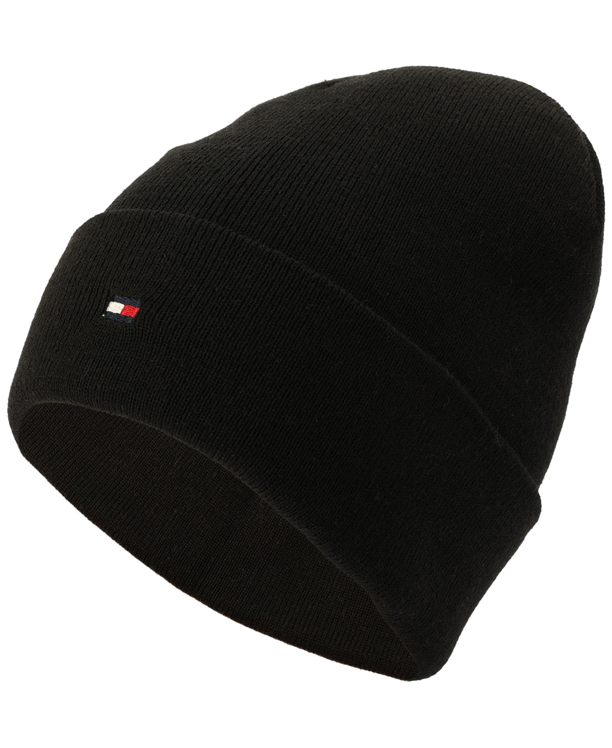 Tommy Hilfiger Men's Flag Embroidery Double Cuff Beanie In Black