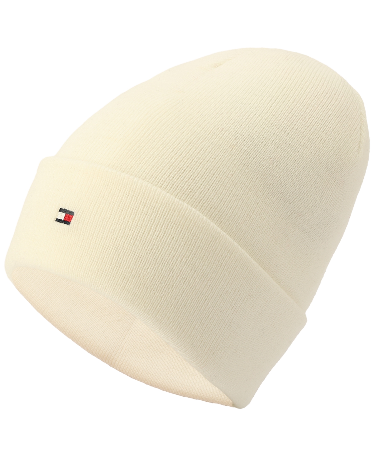 Tommy Hilfiger Men's Flag Embroidery Double Cuff Beanie In Ecru
