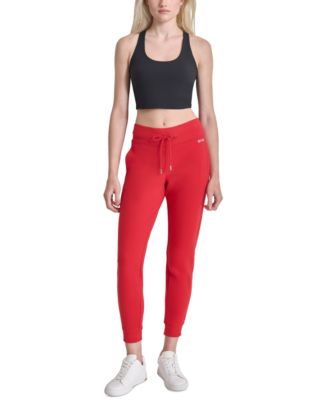 Women's Drawstring Rhinestone Logo Fleece Jogger Sweatpants
