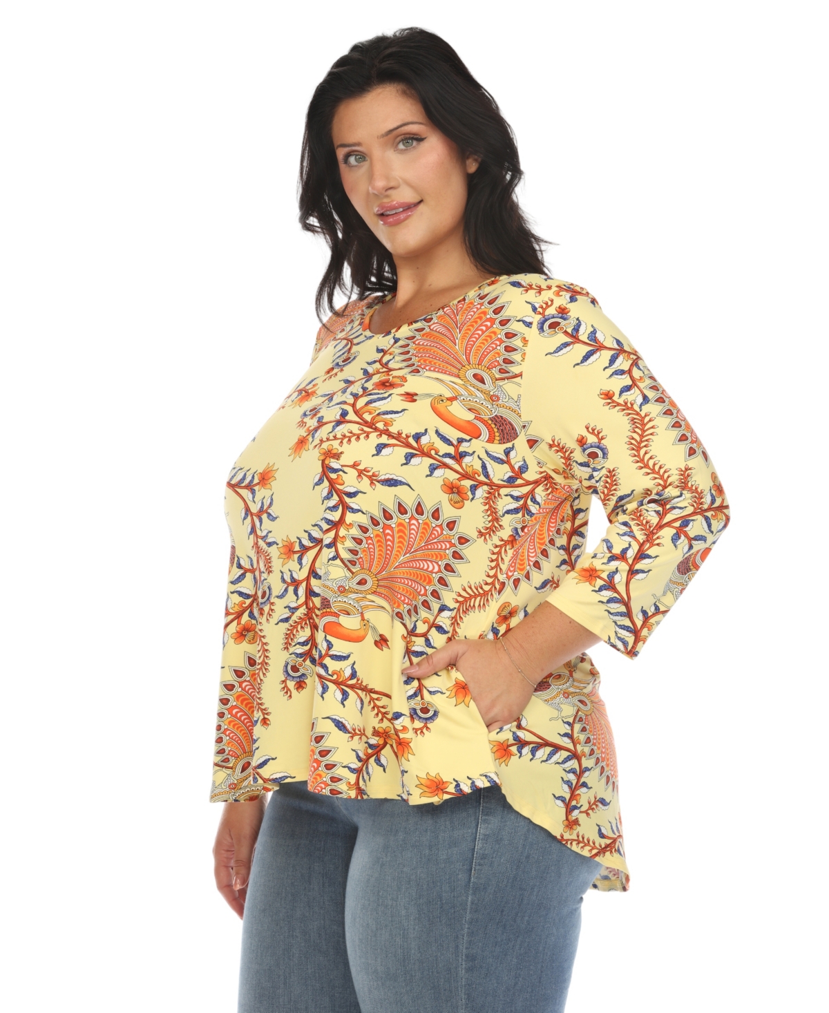 White Mark Plus Size Vibrant Boho Swing Top In Yellow