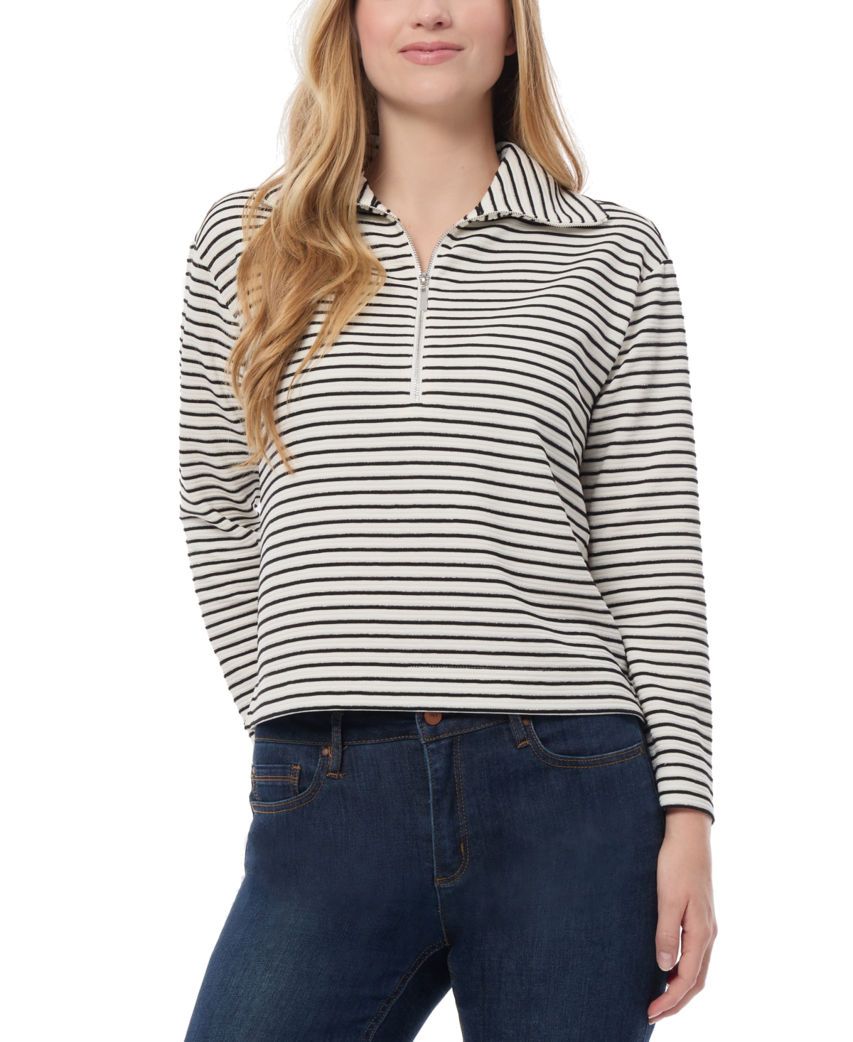 Jones New York Women's Metallic-stripe Quarter-zip Top In Black