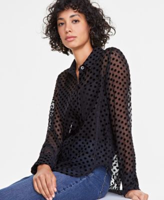 Women's Chiffon Flocked Polka-Dot Shirt, Created for Macy's