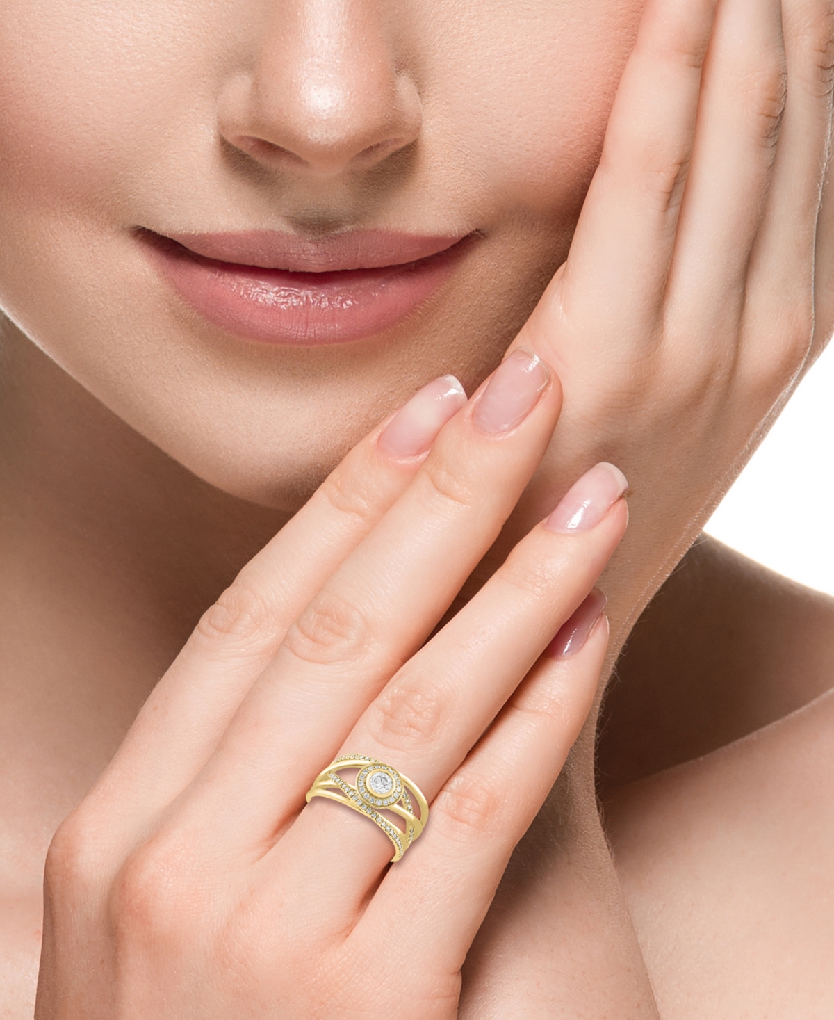 EFFY COLLECTION EFFY DIAMOND HALO CROSSOVER STATEMENT RING (1/2 CT. T.W.) IN 14K GOLD 