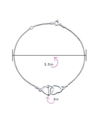 Open Interlocking Hearts Anklet Ankle Bracelet Sterling Silver Adjustable 9 To 10 Inch With Extender