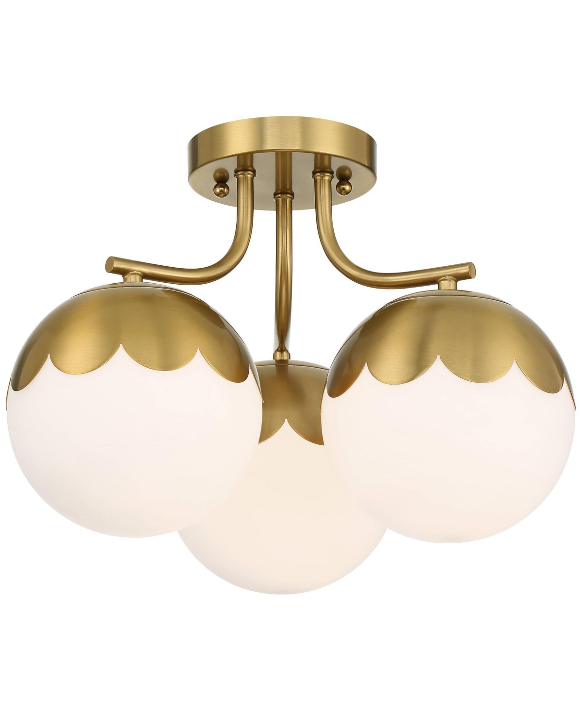 360 Lighting Camila Mid Century Modern Semi Flush-Mount Ceiling Light Fixture Kitchen Foyer Hallway Round 3-LightAntique Brass Finish White