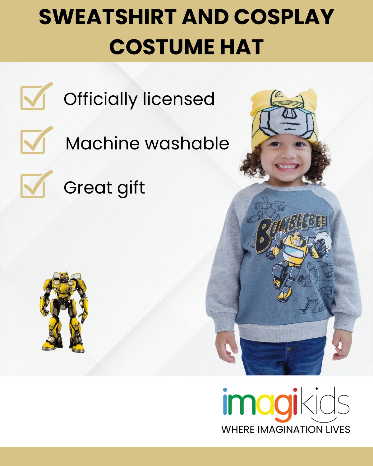 Transformers Toddler Boys Bumblebee Fleece Sweatshirt and Cosplay Costume Hat to (2T - 18-20) -/ yellow, bumblebee