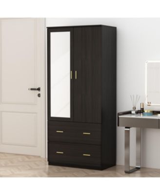 2-Door Armoires and Drawers with Mirror and Storage Shelves