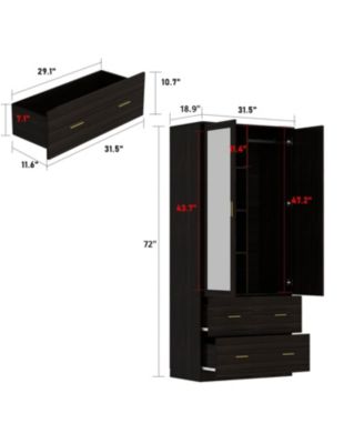 2-Door Armoires and Drawers with Mirror and Storage Shelves