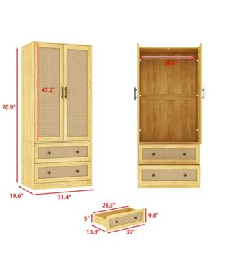 Wardrobe Freestanding Coat Storage Cabinet with 2-Tier Drawers and Hanging Bar