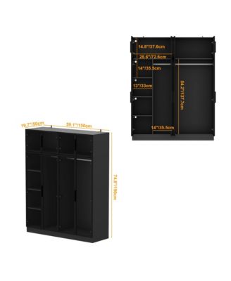 Glass Doors Wardrobe Armoires Aluminum Frame with LED Lights