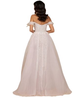 Women's Illusion Neck, Long Bell Sleeve Gown