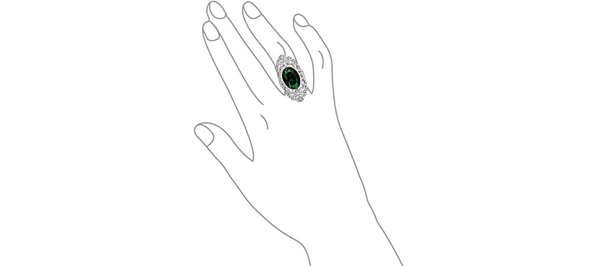 Bling Jewelry FiligreeOval Cubic Zirconia Long Full Finger Statement Ring Cz Silver Plated Brass - Green