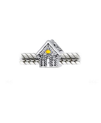 Christmas Candy Cane Gingerbread House Charm Bead .925 Silver