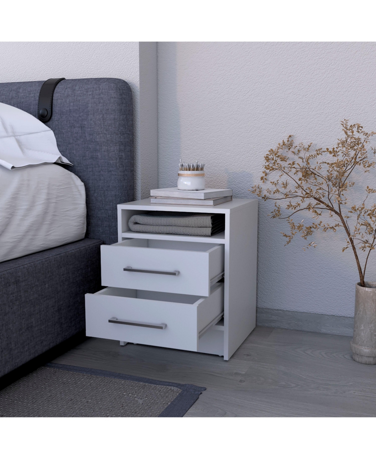 Fm Furniture Eastover Nightstand melamine with two drawers- White