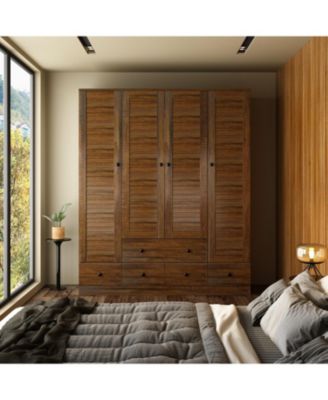  Wood   4 Shutter Doors   Drawers & Hanging Rod  Freestanding Bedroom Armoire