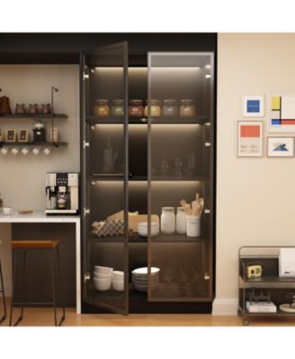 LED Lights Buffet Display Cabinet Bookcase With Glass Doors, Aluminum Framed