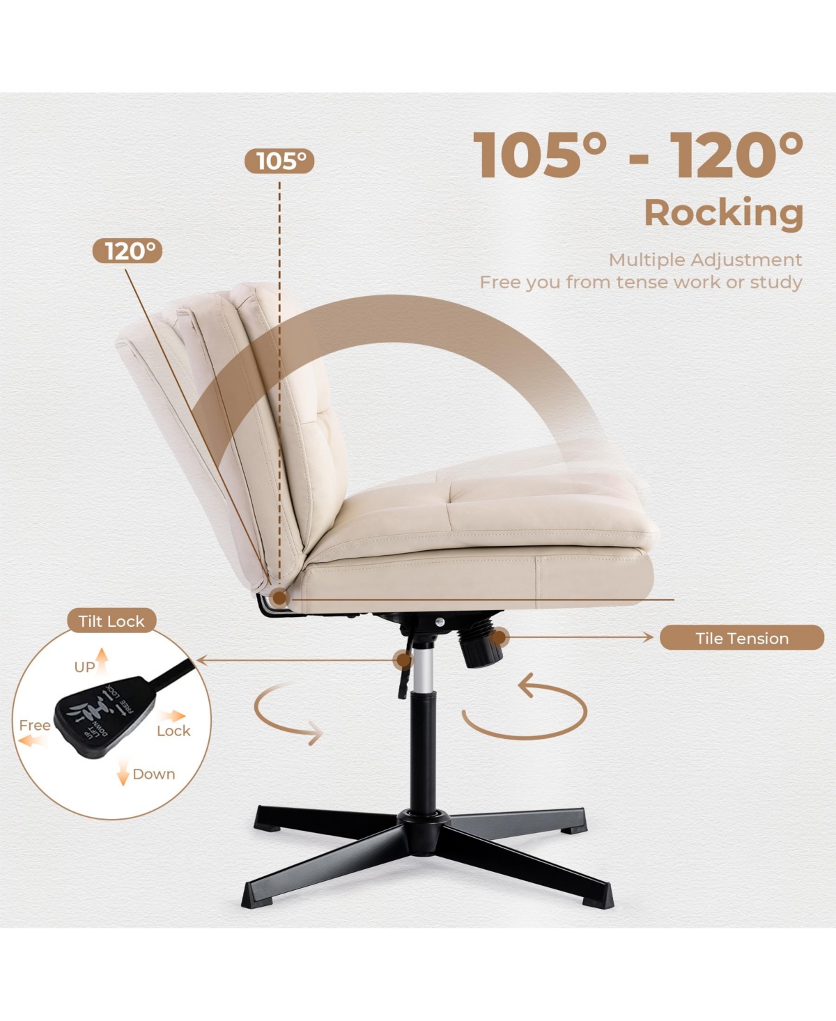 Slickblue Large Size Armless Home Office Desk Chair Vanity Chair No Wheels