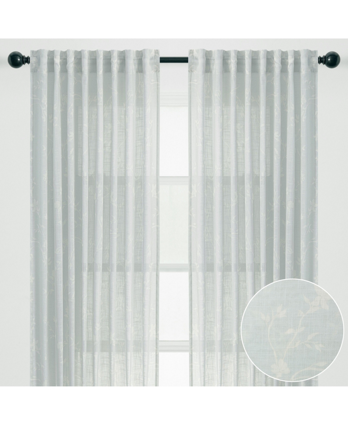 Premium 2-Panel Light Filtering Curtains - Semi Sheer for Living Room, Bedroom, Kitchen - 52" x 84" - Vine Sage - Ogee-beige
