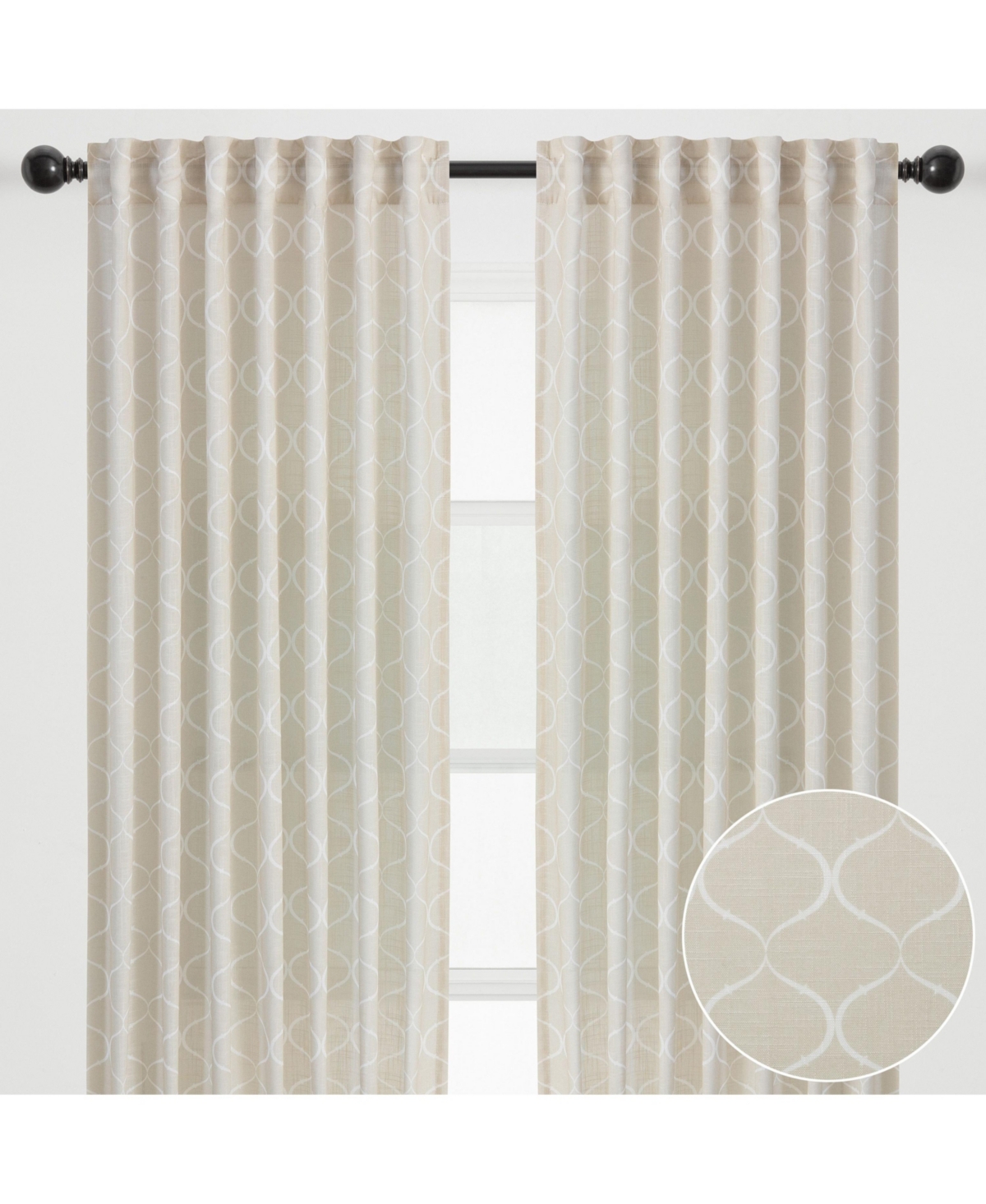 Premium 2-Panel Light Filtering Curtains - Semi Sheer for Living Room, Bedroom, Kitchen - 52" x 84" - Vine Sage - Ogee-beige