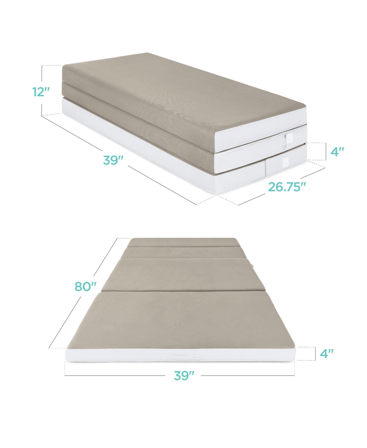Best Choice Products 4in Thick Folding PortableMattress Topper w/ Carry Case, Washable Cover - Taupe
