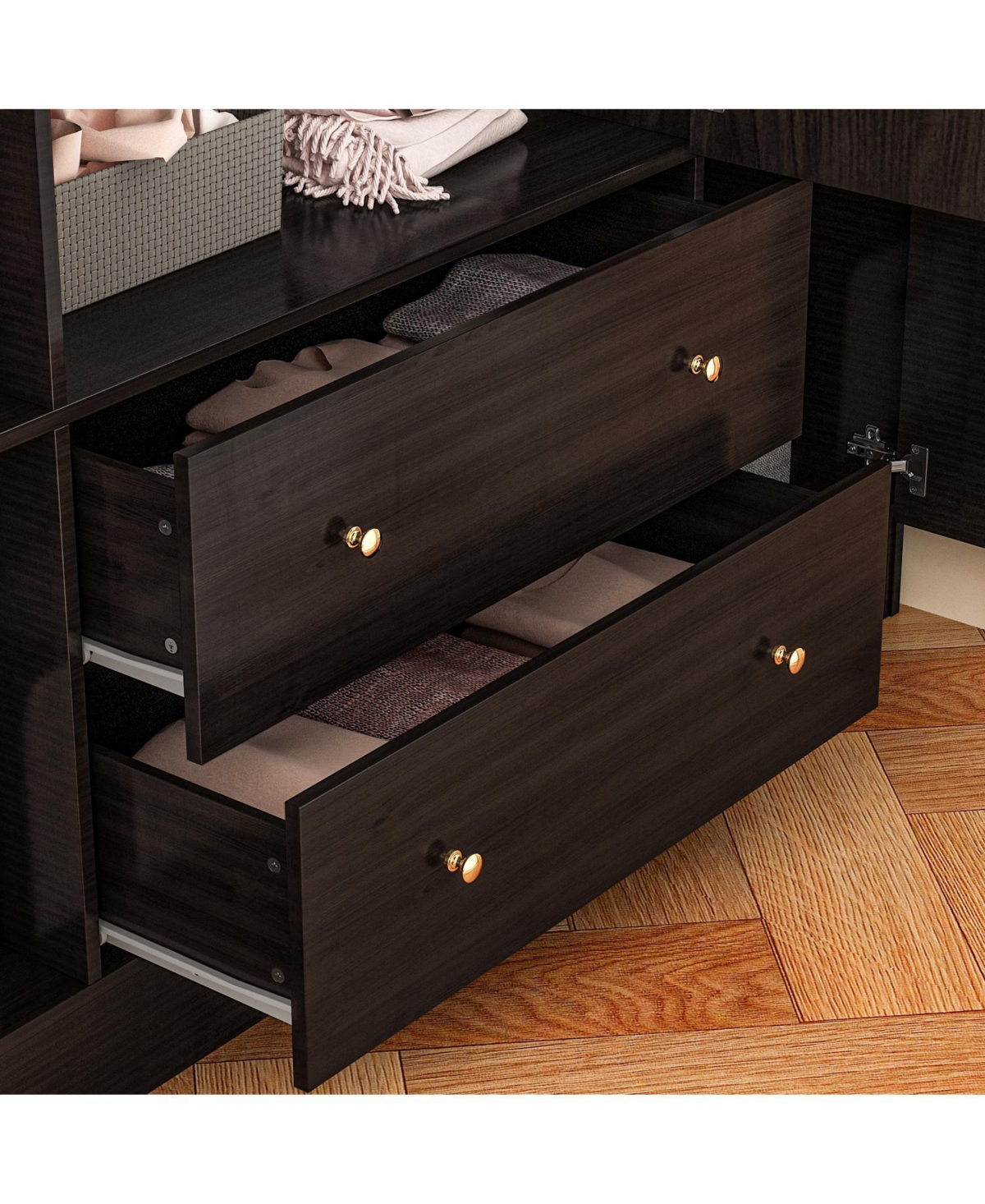 Famapy White 4-Door Armoires with Mirror, 2 Hanging Rods, 2-Drawers