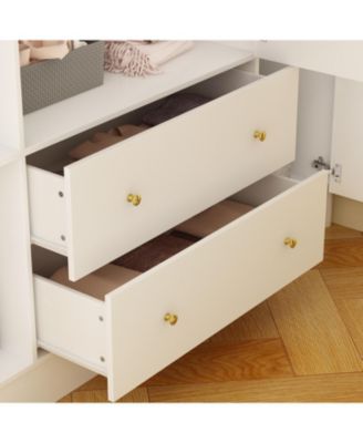 White 4-Door Armoires with Mirror, 2 Hanging Rods, 2-Drawers