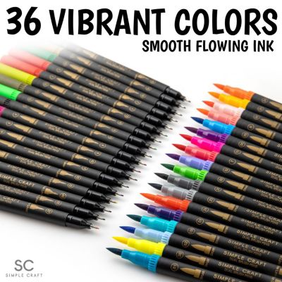 36 Colored Dual Tip Brush Pens - Fine & Brush Tip Dual Brush Markers