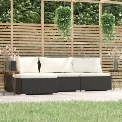 Garden Lounge Set Black PE rattan, powder-coated steel, plastic